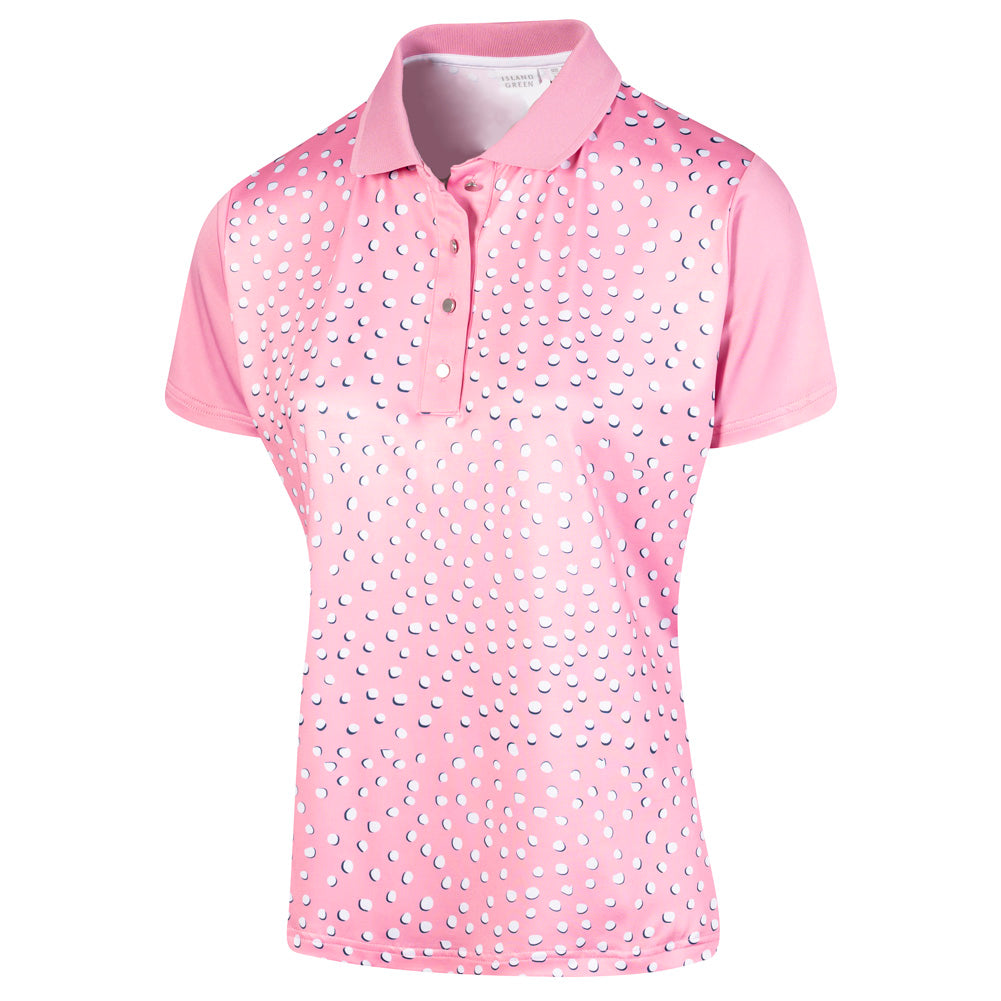 Ladies All Over Spotted Printed Polo Shirt Island Green Golf Pan