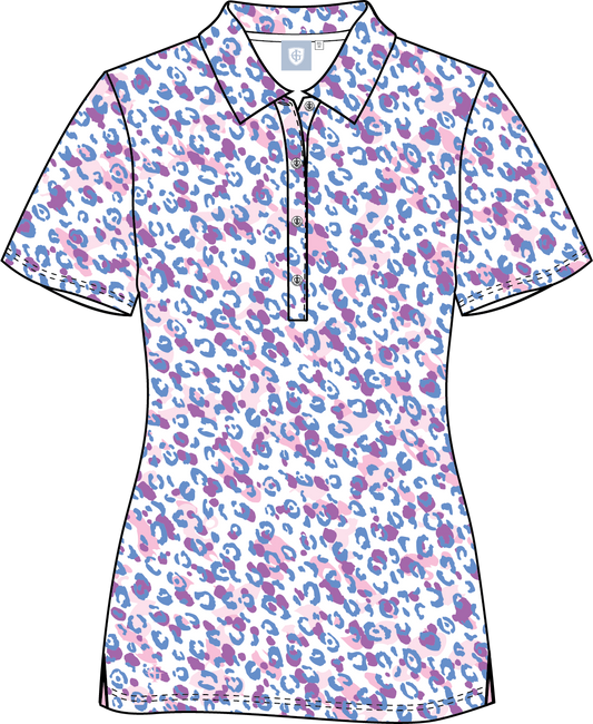 IGLTS2411 - Ladies All Over 'Leopard' Print Polo Shirt
