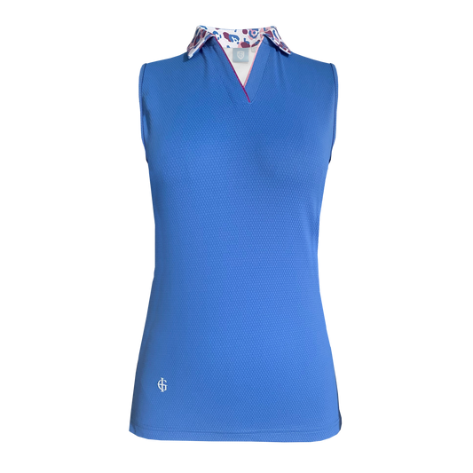 IGLTS2415 - Ladies Leopard Print Collar Sleeveless Polo Shirt