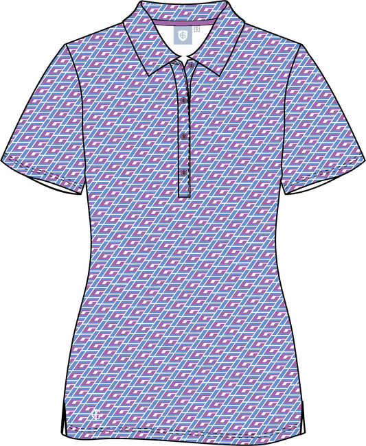 IGLTS2416 - Ladies All Over Geo Print Polo Shirt